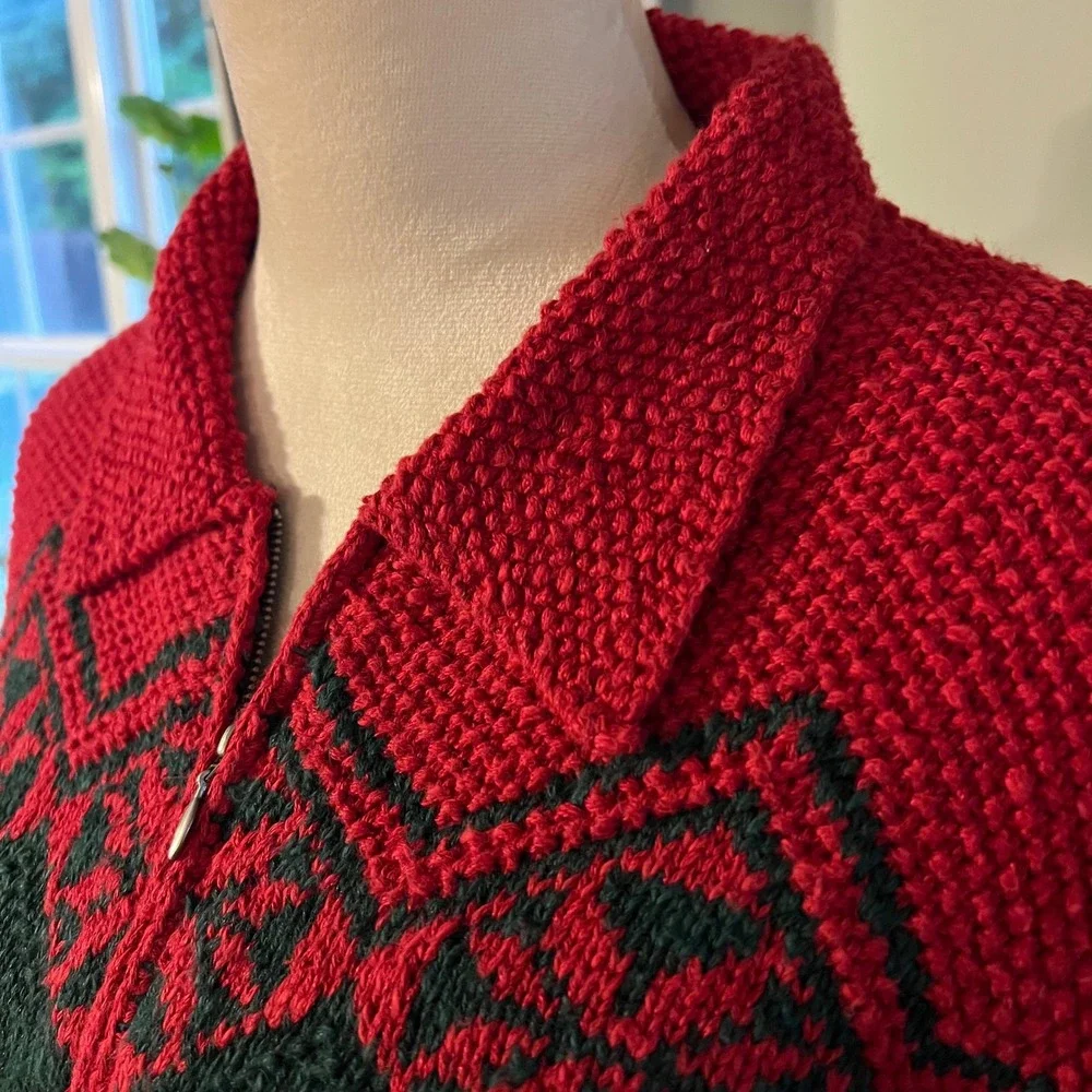 Lauren Ralph Lauren Hand Knit Reindeer Fair Isle Sweater Zip Cardigan Large - Picture 2 of 8